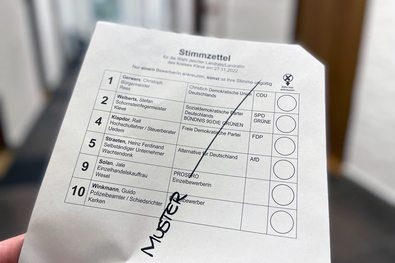Stimmzettel zur Landratswahl 2022 im Kreis Kleve