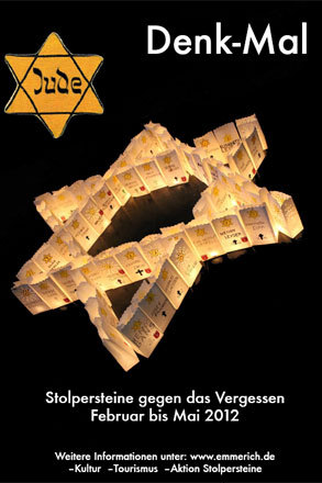 Plakat zu den Veranstaltungen im Rahmen der Stolperstein-Aktion mit einem Davidstern aus beleuchteten Papiertüten